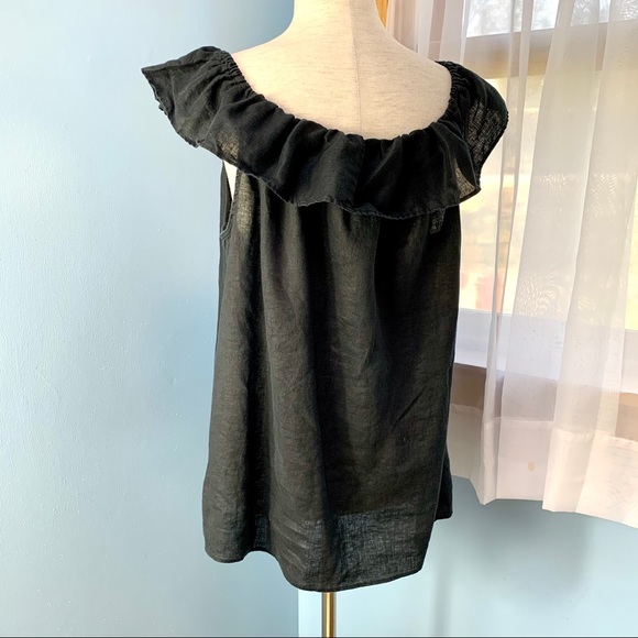 J. Crew Sleeveless Black Linen Ruffle Neck Top - Picture 4 of 7
